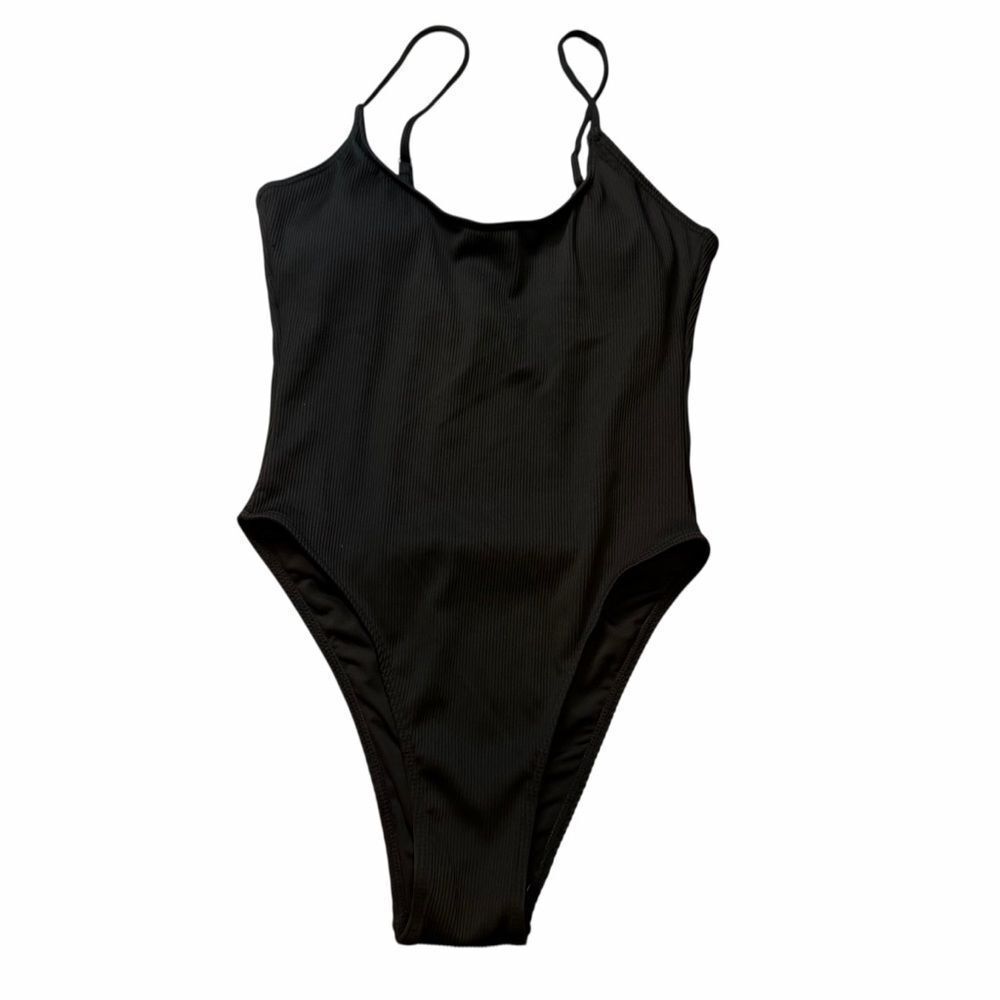 NEW Black Ribbed One piece Swimsuit medium